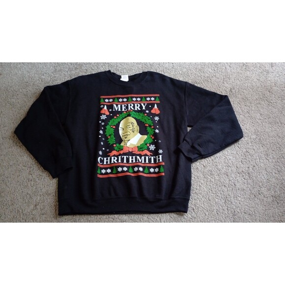 MIKE TYSON Merry Chrithmith SWEATSHIRT Mens M Christmas Holiday Ugly Funny Party - Picture 1 of 5